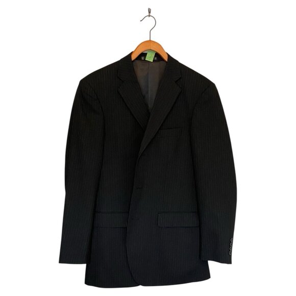 Emanuel Ungaro Black Pin Stripe Blazer Men's 38R Single Breasted 3 Button - Picture 1 of 7